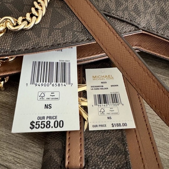 New MICHAEL KORS 2pc Jet Set Large Tote Bag With Card Holder Brown MK - Picture 4 of 5